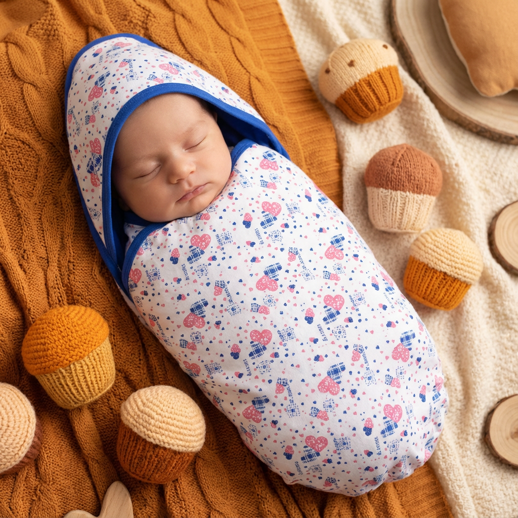 Printed Cotton Baby Blanket (Double-sided with hood) - Image 33