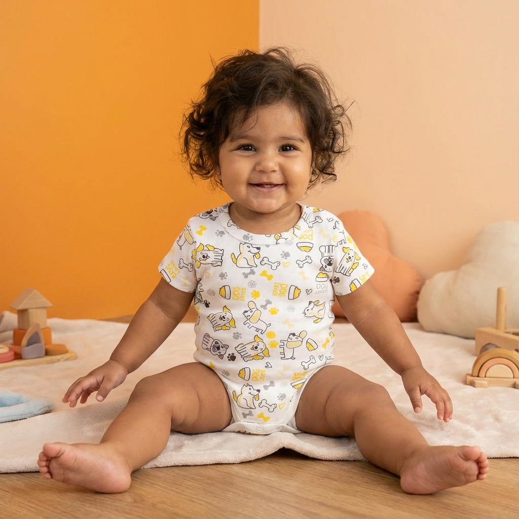 Printed Cotton Baby Short Sleeves Bodysuit – 1 Pack - Image 7