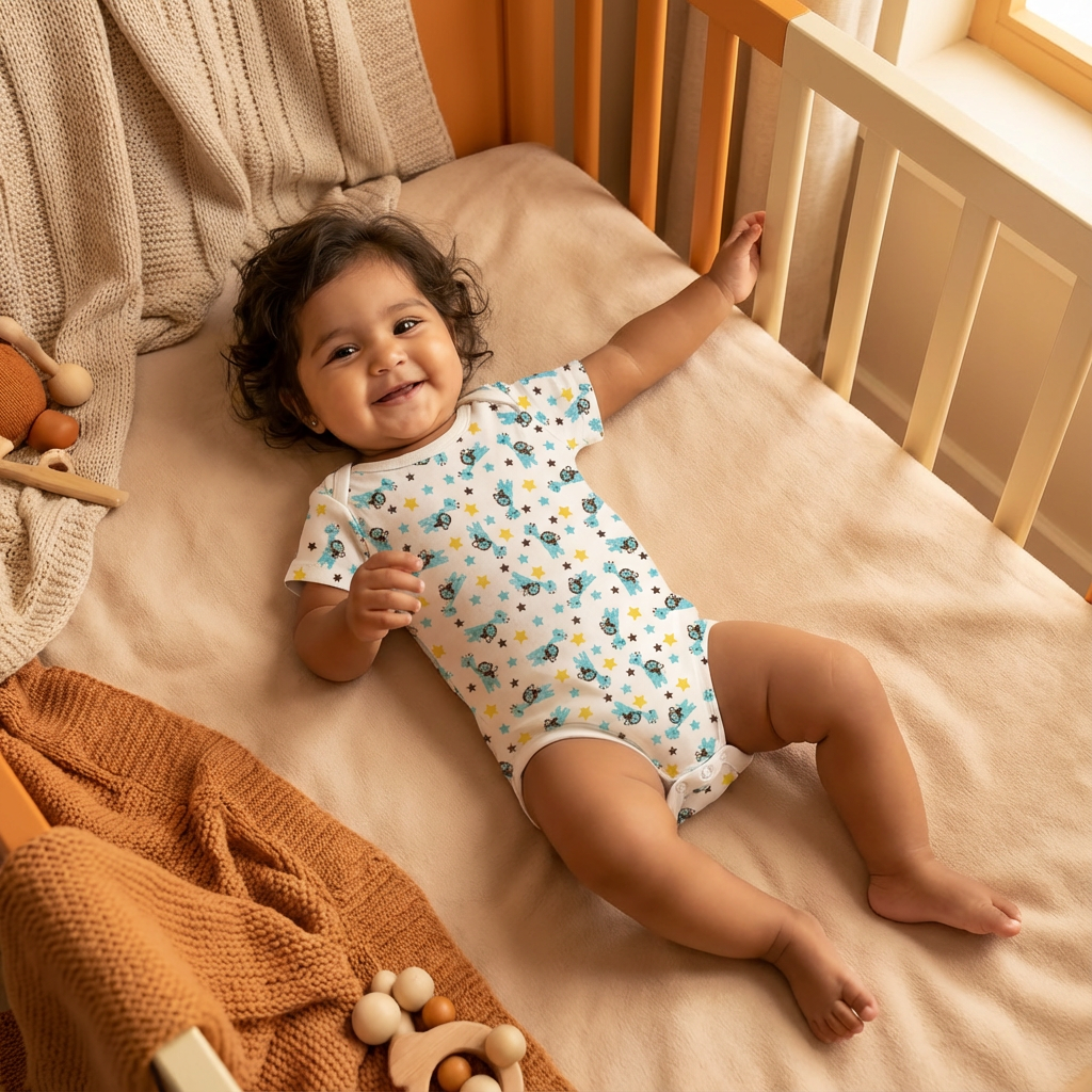 Printed Cotton Baby Short Sleeves Bodysuit – 1 Pack - Image 19