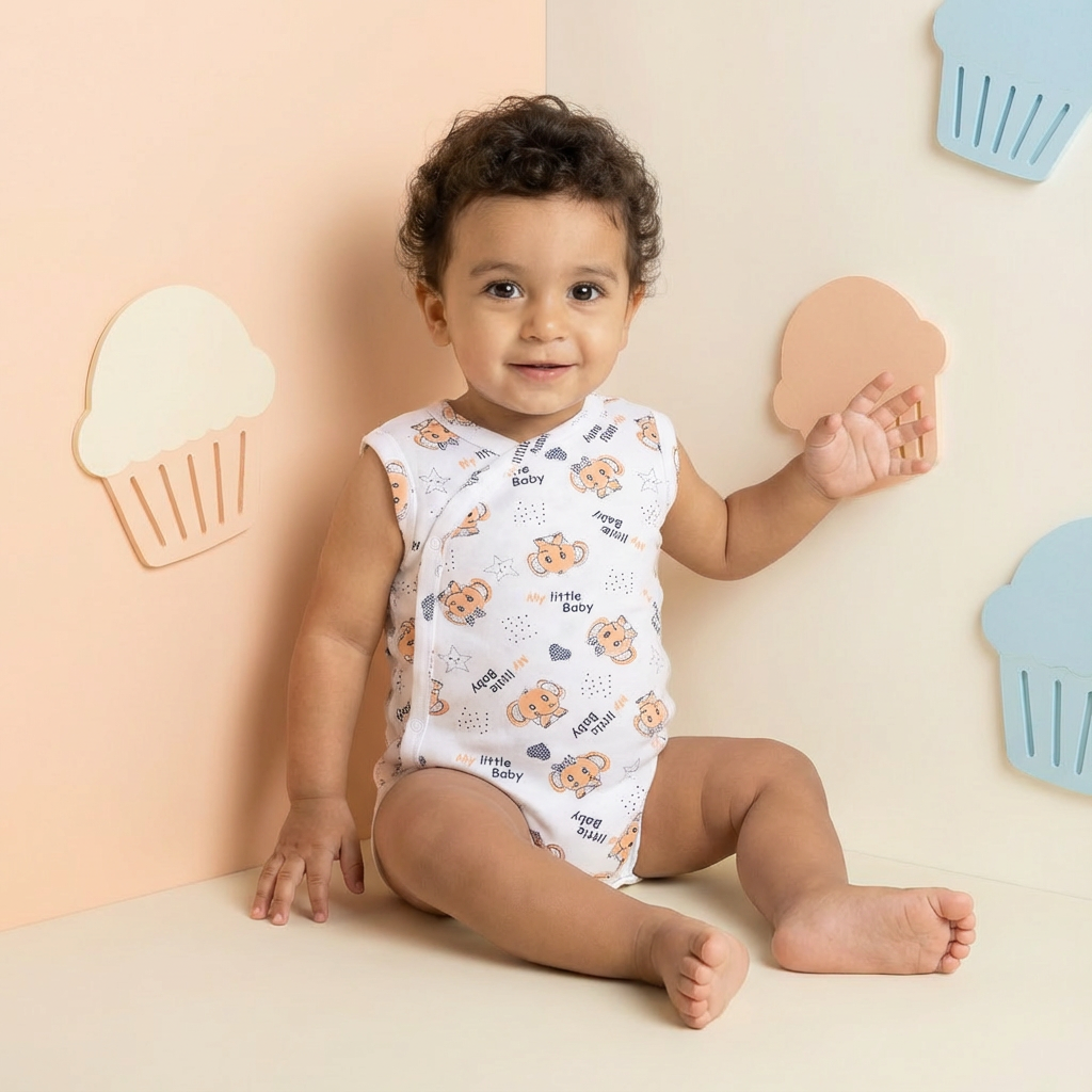 Printed Cotton Baby Sleeveless Sidesnap Bodysuit – 1 Pack - Image 24