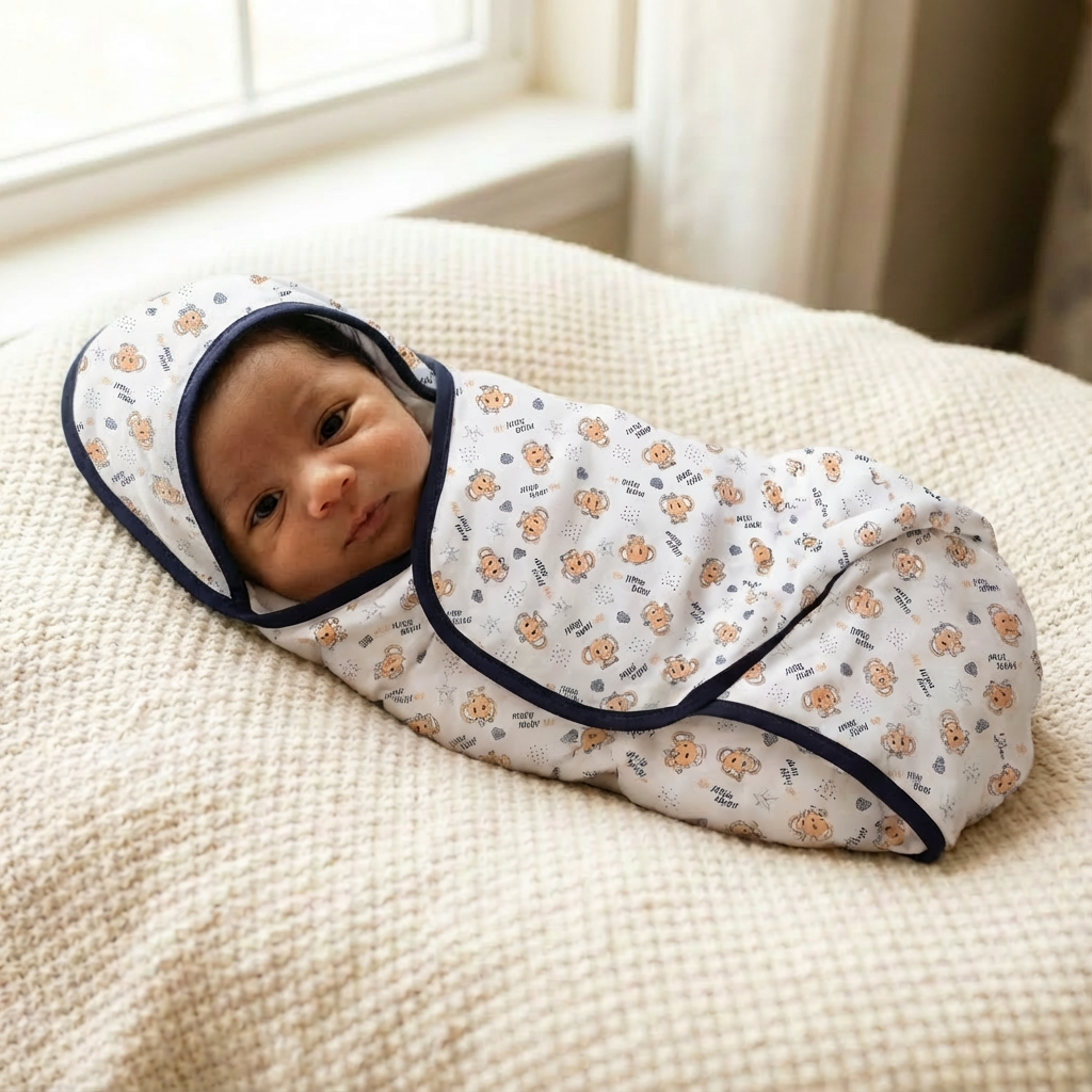 Printed Cotton Baby Blanket (Double-sided with hood) - Image 30