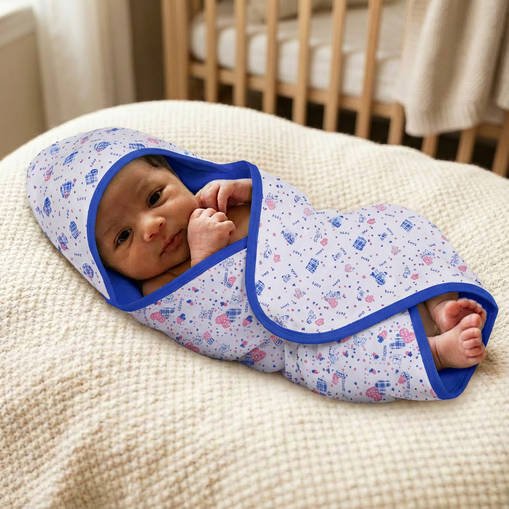 Printed Cotton Baby Blanket (Double-sided with hood) - Image 36