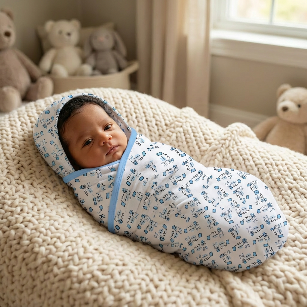 Printed Cotton Baby Blanket (Double-sided with hood) - Image 14