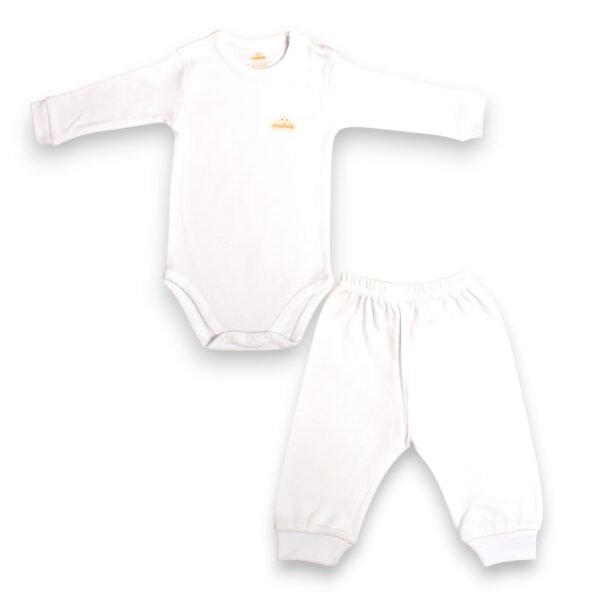 White Cotton Long Sleeve Bodysuit & Pants Set (Pack of 1)